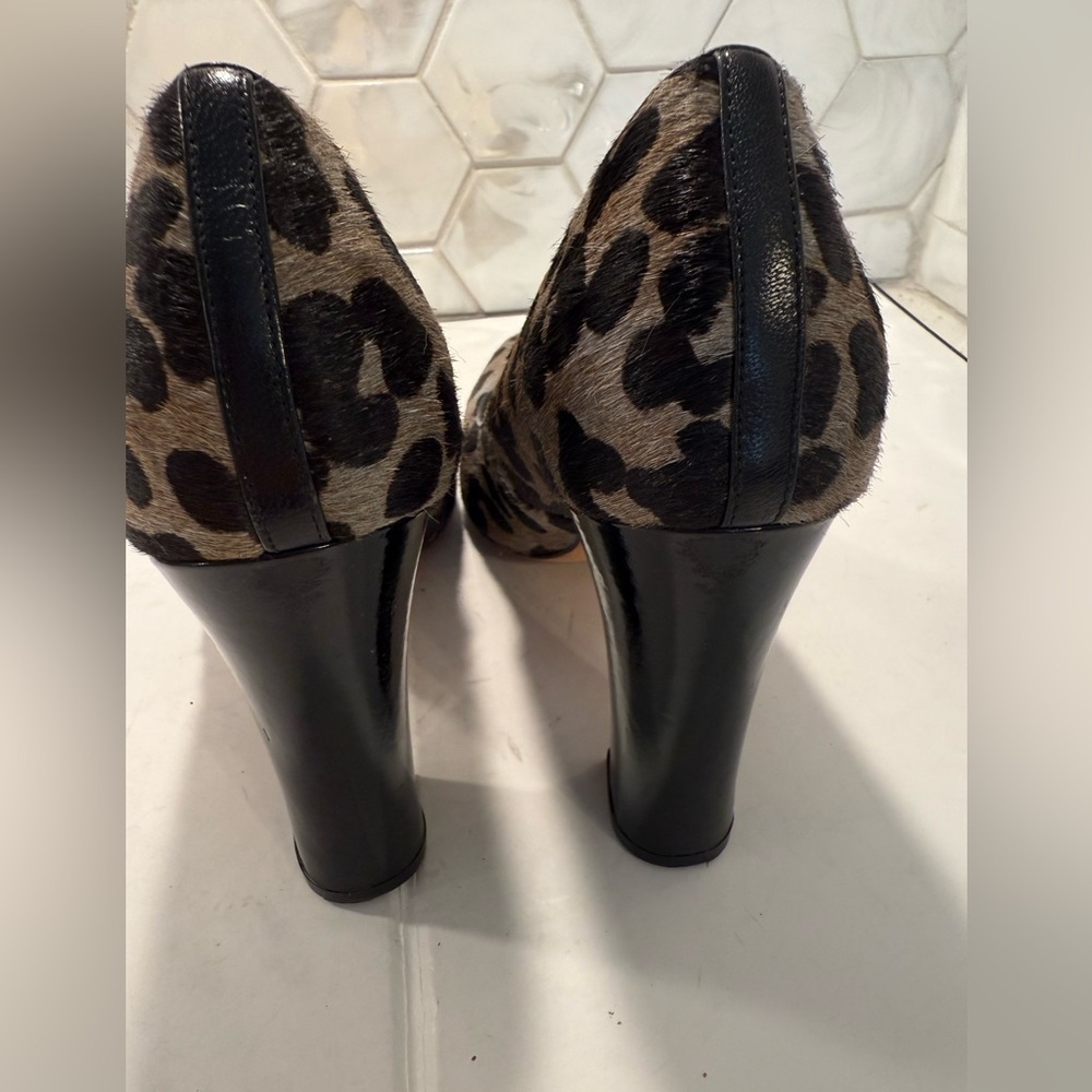 Cole Haan Chelsea Real Cow Fur Block Heel Pump Size 9.5 Leopard Print - Picture 9 of 14